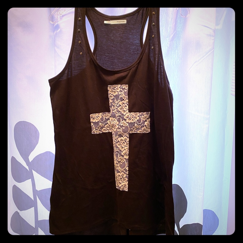 Black tank with lace cross